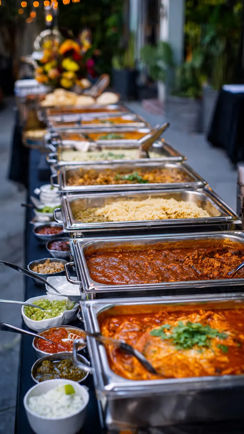 Taquiza con línea de guisados en cazuelas