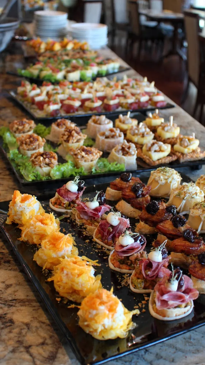 Canapés y bocadillos gourmet en tablas de pizarra